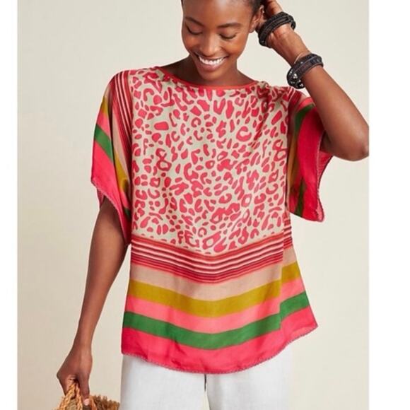 Anthropologie Bl^nk London top XL leopard stripe colorful pink Alinta kaftan - Picture 5 of 16